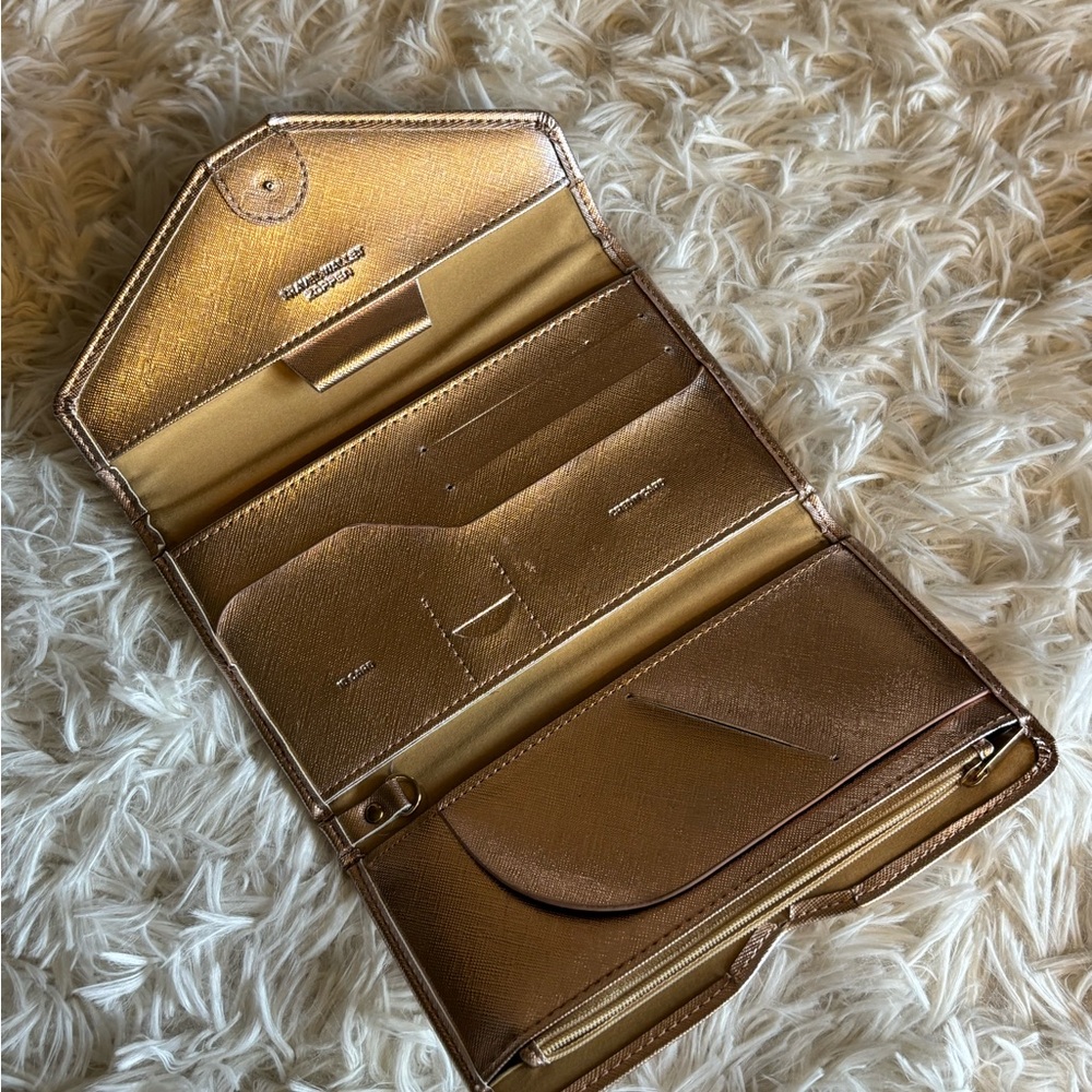 Rose gold faux leather travel wallet